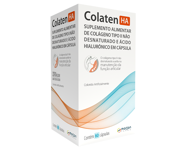 Colaten® HA             Suplemento alimentar de colágeno tipo Il não                 desnaturado e Ácido Hialurônico em cápsula                       Ver mais